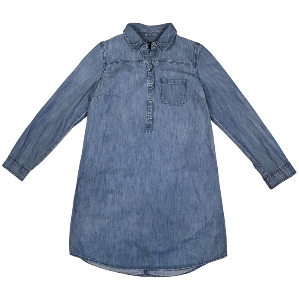 Gap Chambray Denim Popover Shirt Dress S Blue Coastal Boho Western EUC